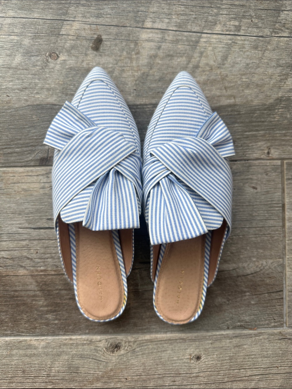 Halogen Blue & White Striped Knot-Top Pointed Mules